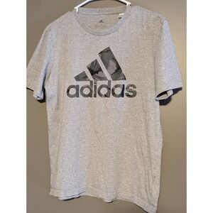 Adidas Amplifier Logo Graphic Crew Neck T-Shirt Short Sleeve Grey Black Small